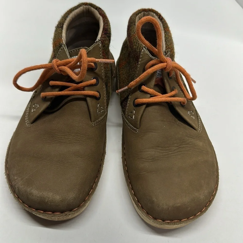 Birkenstock Memphis High Chukka Ankle Boots Harris Tweed Plaid Tan Brown Size 8